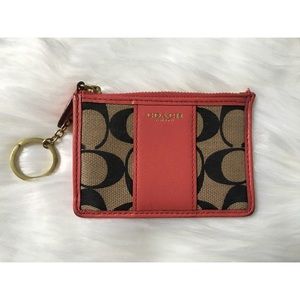 COACH Mini Skinny ID Case Coral&Signature Print